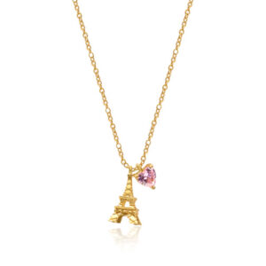 Eiffel Tower/Pink Heart Gem Pendant – PND-012