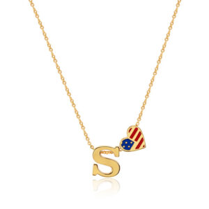 Heart Shaped USA flag Initial Pendant – PND-025